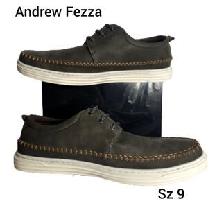 Andrew Fezza Mens Casual Leather Shoes Sz 9 Ash Gray Lace Up Trendy Loafers